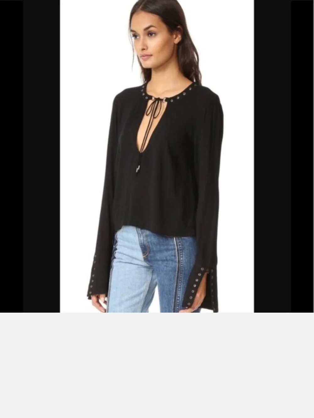 Free People "Jump To The Beat" Black Tie-Front V-Neck Long Sleeve Top - Picture 9 of 9
